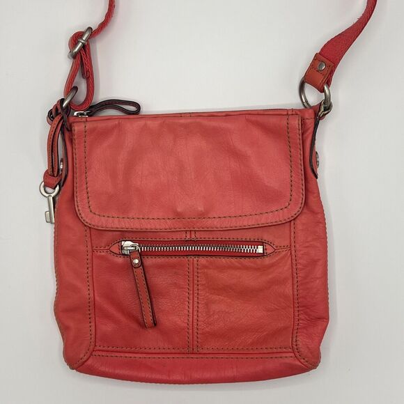 Fossil Hanover Coral Crossbody/Shoulder Flap Bag Orange/Pink Leather ZB2869 - Picture 2 of 14